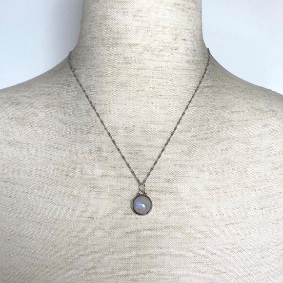 Sterling Silver 925 Baroni Round Moonstone Cabochon Pendant Necklace 18" Chain - Picture 2 of 16